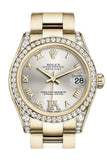 Rolex Datejust 31 Silver Large VI Rubies Dial Diamond Bezel Lug 18K Yellow Gold Ladies Watch 178158 Pre-owned