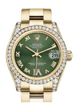 Rolex Datejust 31 Olive Green VI Diamonds Dial Diamond Bezel Lug 18K Yellow Gold Ladies Watch 178158 Pre-owned