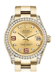 Rolex Datejust 31 Champagne Diamonds Rubies Dial Diamond Bezel Lug 18K Yellow Gold Ladies Watch 178158 Pre-owned