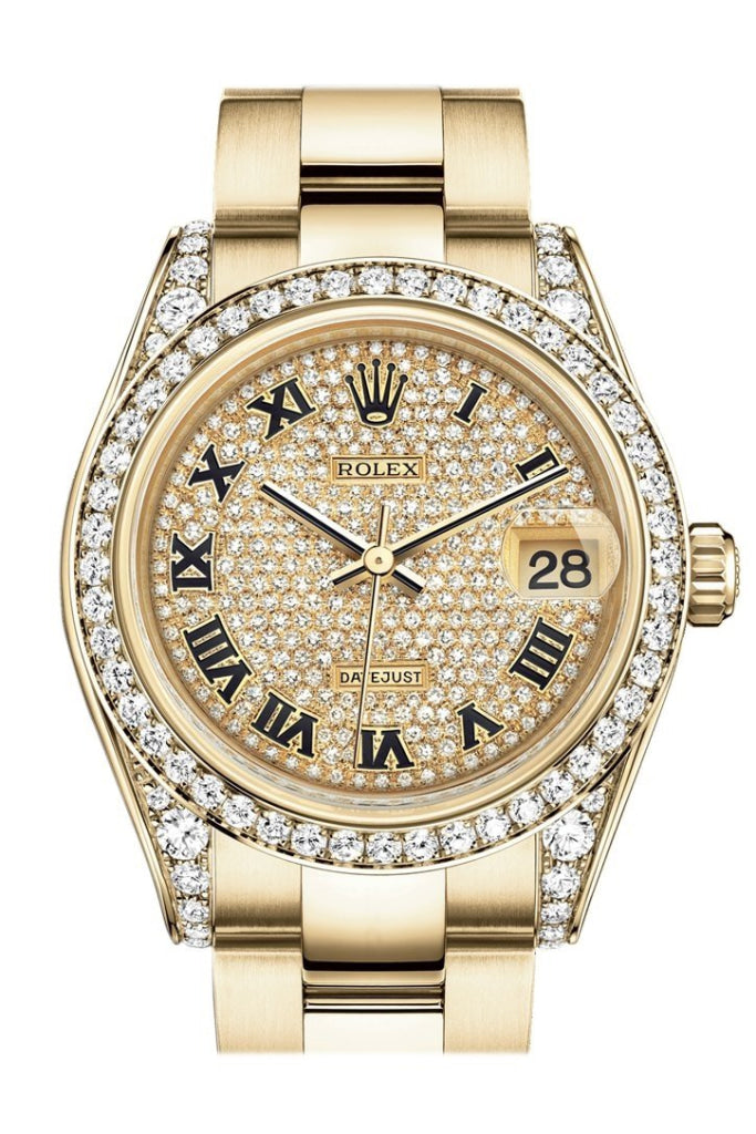 Rolex Datejust 31 Diamond Paved Dial Bezel Lug 18K Yellow Gold Ladies Watch 178158 / None