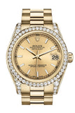 Rolex Datejust 31 Champagne Dial Diamond Bezel Lug 18K Yellow Gold President Ladies Watch 178158 Pre-owned