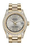 Rolex Datejust 31 Silver Dial Diamond Bezel Lug 18K Yellow Gold President Ladies Watch 178158 Pre-owned