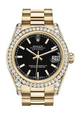 Rolex Datejust 31 Black Dial Diamond Bezel Lug 18K Yellow Gold President Ladies Watch 178158 Pre-owned