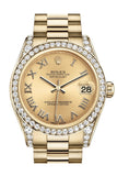 Rolex Datejust 31 Champagne Roman Dial Diamond Bezel Lug 18K Yellow Gold President Ladies Watch 178158 Pre-owned