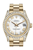 Rolex Datejust 31 White Roman Dial Diamond Bezel Lug 18K Yellow Gold President Ladies Watch 178158