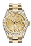 Rolex Datejust 31 Champagne Jubilee Diamond Dial Bezel Lug 18K Yellow Gold President Ladies Watch