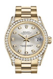 Rolex Datejust 31 Silver Diamond Dial Diamond Bezel Lug 18K Yellow Gold President Ladies Watch 178158 Pre-owned