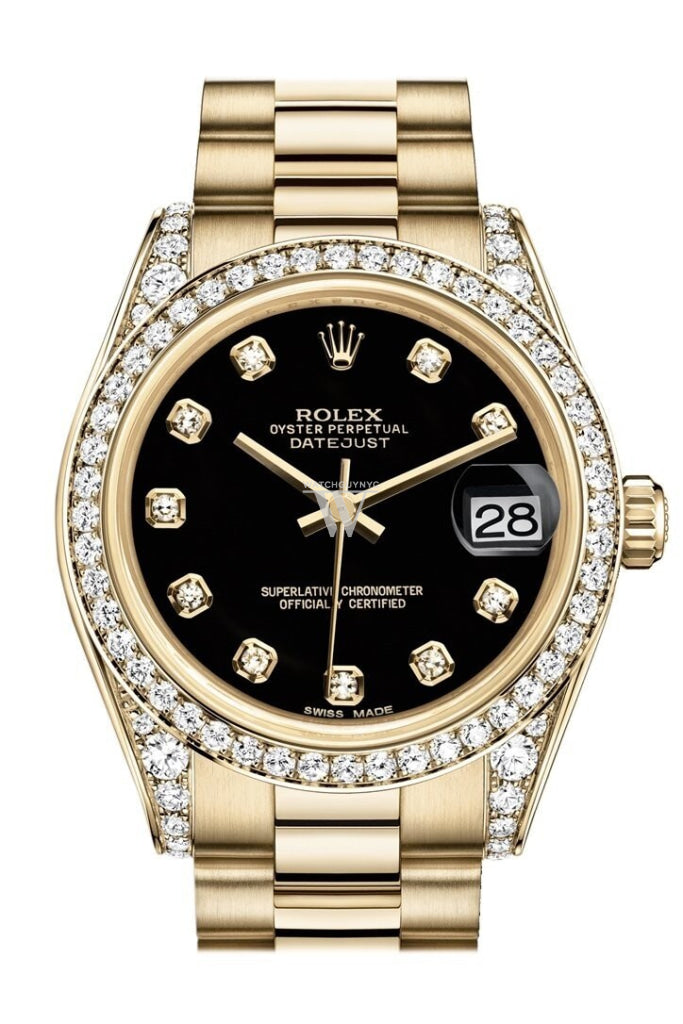 Rolex Datejust 31 Black Diamond Dial Bezel Lug 18K Yellow Gold President Ladies Watch 178158 / None