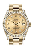 Rolex Datejust 31 Champagne Diamond Dial Diamond Bezel Lug 18K Yellow Gold President Ladies Watch 178158