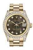Rolex Datejust 31 Black Mother of Pearl Diamond Dial Diamond Bezel Lug 18K Yellow Gold President Ladies Watch 178158