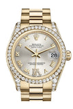 Rolex Datejust 31 Silver Large VI Rubies Dial Diamond Bezel Lug 18K Yellow Gold President Ladies Watch 178158