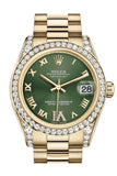 Rolex Datejust 31 Olive Green VI Diamonds Dial Diamond Bezel Lug 18K Yellow Gold President Ladies Watch 178158 Pre-owned