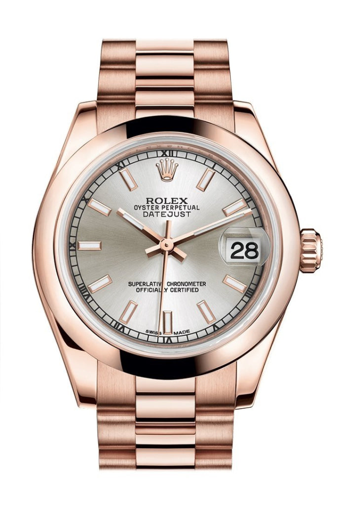 Rolex Datejust 31 Silver Dial 18K Everose Gold President Ladies Watch 178245 Pink / None