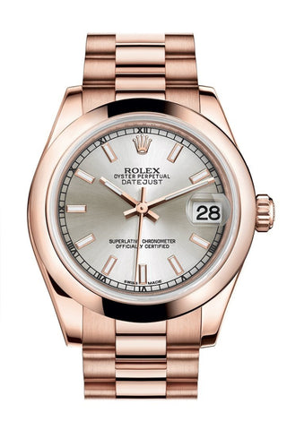 Rolex Datejust 31 Silver Dial 18K Everose Gold President Ladies Watch 178245 Pink / None