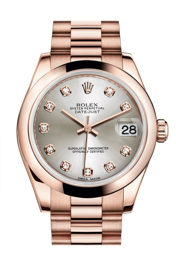 Rolex Datejust 31 Silver Diamond Dial 18K Everose Gold President Ladies Watch 178245 / None