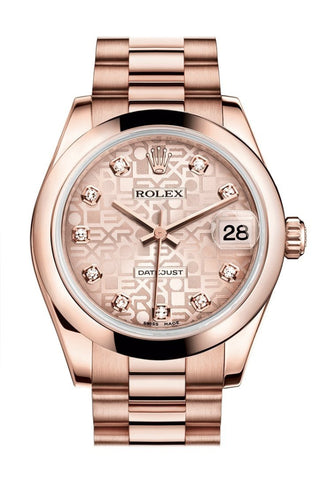 Rolex Datejust 31 Pink Jubilee Diamond Dial 18K Everose Gold President Ladies Watch 178245 / None