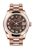 Rolex Datejust 31 Black Mother Of Pearl Roman Dial 18K Everose Gold President Ladies Watch 178245 /