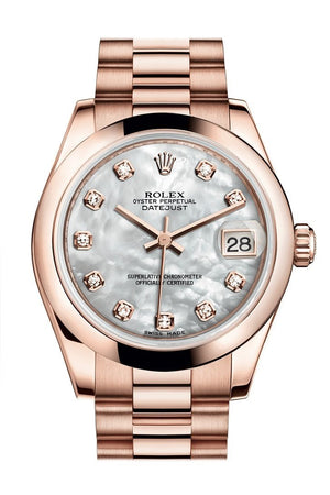 Rolex Datejust 31 White Mother Of Pearl Diamond Dial 18K Everose Gold President Ladies Watch 178245
