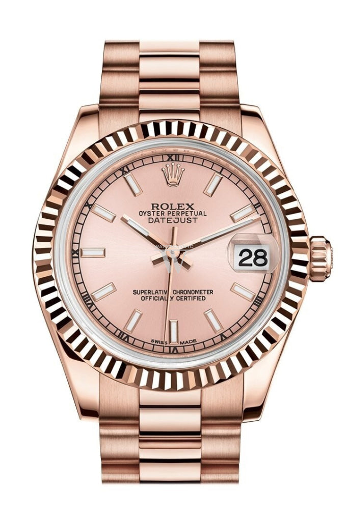 Rolex Datejust 31 Pink Dial Fluted Bezel 18K Everose Gold President Ladies Watch 178275 / None