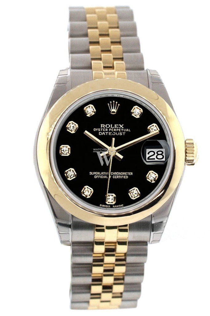Rolex Datejust 31 Black Diamond Dial 18K Gold Two Tone Jubilee Ladies 178243 Watch