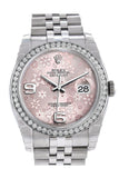 Rolex Datejust 36 Pink Floral Motif Dial 18k White Gold Diamond Bezel Jubilee Watch 116244