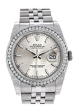 Rolex Datejust 36 Silver Dial 18k White Gold Diamond Bezel Jubilee Men's Watch 116244