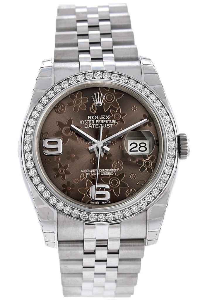 Rolex Datejust 36 Bronze Floral Motif Dial 18K White Gold Diamond Bezel Jubilee Mens Watch 116244