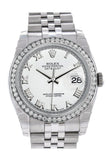 Rolex Datejust 36 White Roman Dial 18k White Gold Diamond Bezel Jubilee Men's Watch 116244