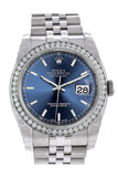 Rolex Datejust 36 Blue Dial 18k White Gold Diamond Bezel Jubilee Men's Watch 116244