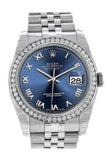 Rolex Datejust 36 Blue Roman Dial 18k White Gold Diamond Bezel Jubilee Men's Watch 116244