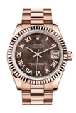 Rolex Datejust 31 Black Mother of Pearl Roman Dial Fluted Bezel 18K Everose Gold President Ladies Watch 178275
