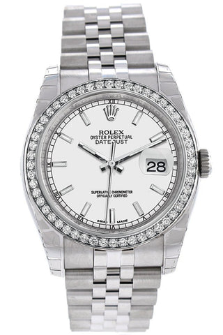 Rolex Datejust 36 White Dial 18K Gold Diamond Bezel Jubilee Mens Watch 116244