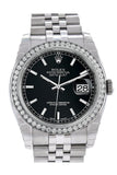 Rolex Datejust 36 Black Dial 18k White Gold Diamond Bezel Jubilee Men's Watch 116244