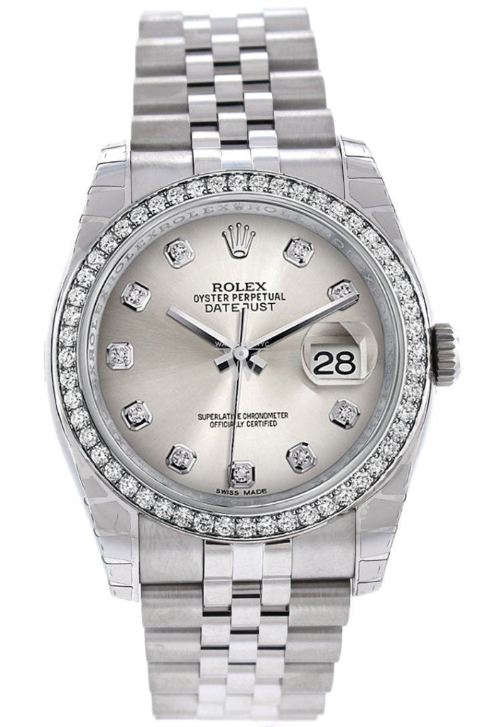Rolex Datejust 36 Silver Set With Diamonds Dial 18K White Gold Diamond Bezel Jubilee Mens Watch