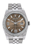 Rolex Datejust 36 Bronze Waves set with Diamonds Dial 18k White Gold Diamond Bezel Jubilee Men's Watch 116244
