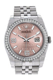 Rolex Datejust 36 Pink Waves set with Diamonds Dial 18k White Gold Diamond Bezel Jubilee Men's Watch 116244