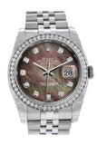 Rolex Datejust 36 Black Mother-of-pearl set with Diamonds Dial 18k White Gold Diamond Bezel Jubilee Men's Watch 116244