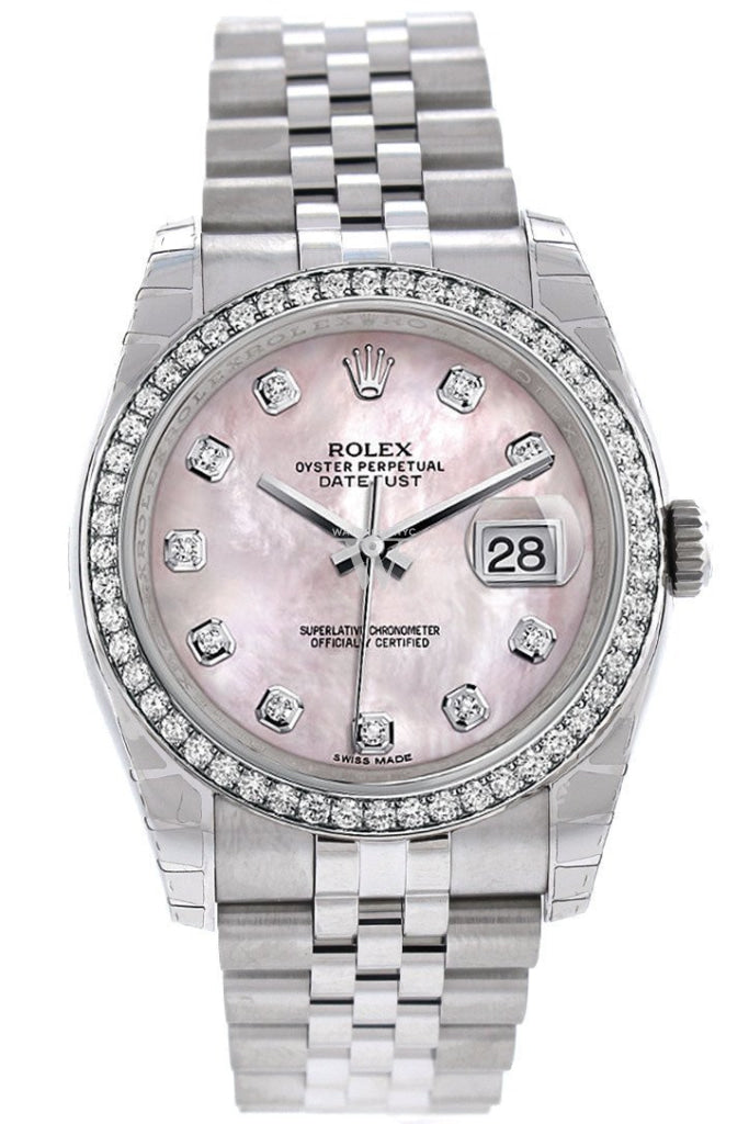 Rolex Datejust 36 Pink Mother-Of-Pearl Set With Diamonds Dial 18K White Gold Diamond Bezel Jubilee