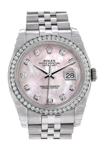 Rolex Datejust 36 Pink Mother-Of-Pearl Set With Diamonds Dial 18K White Gold Diamond Bezel Jubilee