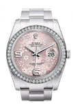 Rolex Datejust 36 Pink Floral Motif Dial 18k White Gold Diamond Bezel Men's Watch 116244
