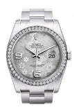 Rolex Datejust 36 Silver floral motif Dial 18k White Gold Diamond Bezel Men's Watch 116244