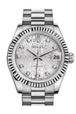 Rolex Datejust 31 Silver Jubilee Diamond Dial Fluted Bezel 18K White Gold President Ladies Watch