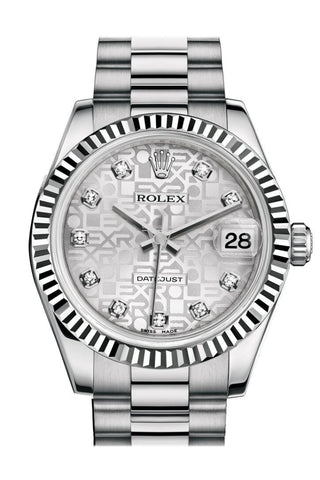 Rolex Datejust 31 Silver Jubilee Diamond Dial Fluted Bezel 18K White Gold President Ladies Watch