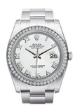 Rolex Datejust 36 White Roman Dial 18k White Gold Diamond Bezel Men's Watch 116244