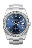 Rolex Datejust 36 Blue Dial 18k White Gold Diamond Bezel Men's Watch 116244