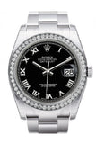 Rolex Datejust 36 Black Roman Dial 18k White Gold Diamond Bezel Men's Watch 116244