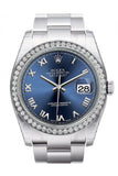 Rolex Datejust 36 Blue Roman Dial 18k White Gold Diamond Bezel Men's Watch 116244