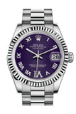Rolex Datejust 31 Purple Set With Diamonds Dial Fluted Bezel 18K White Gold President Ladies Watch