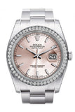 Rolex Datejust 36 Pink Dial 18k White Gold Diamond Bezel Men's Watch 116244