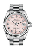 Rolex Datejust 31 Pink mother-of-pearl Diamond Dial Fluted Bezel 18K White Gold President Ladies Watch 178279